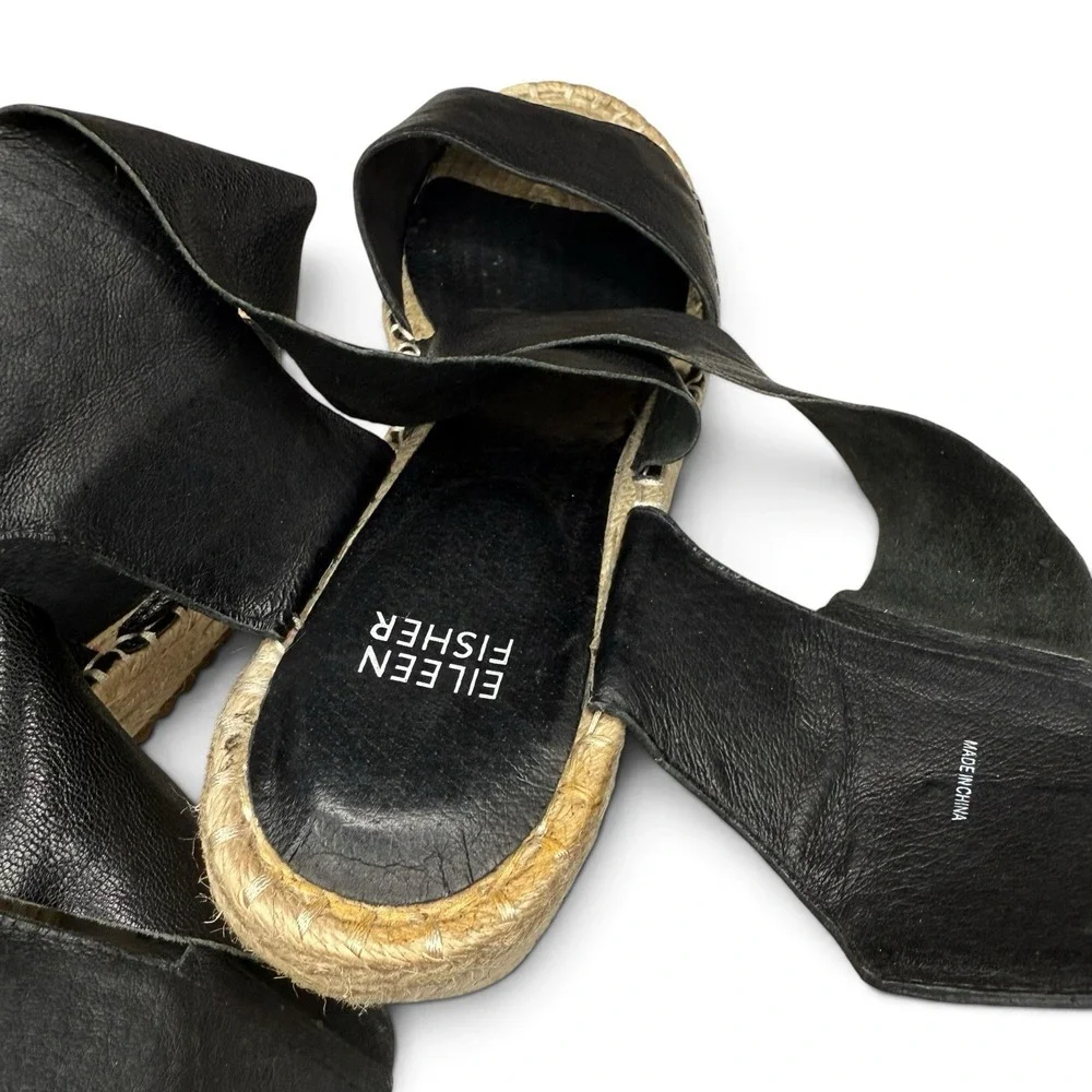 New Eileen Fisher 9.5 Willow Platform Wedge Espadrille Sandals Tumbled Leather